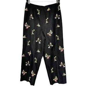Vintage‎ Talbots Silk Blend Pagoda Palm Tree Embroidered Cropped Pant Trouser
